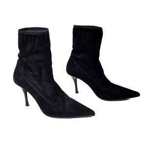 🌹Loriblu Black Ruched Stretch Suede Ankle Booties🌹